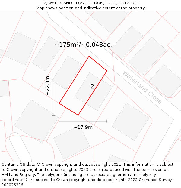 2, WATERLAND CLOSE, HEDON, HULL, HU12 8QE: Plot and title map