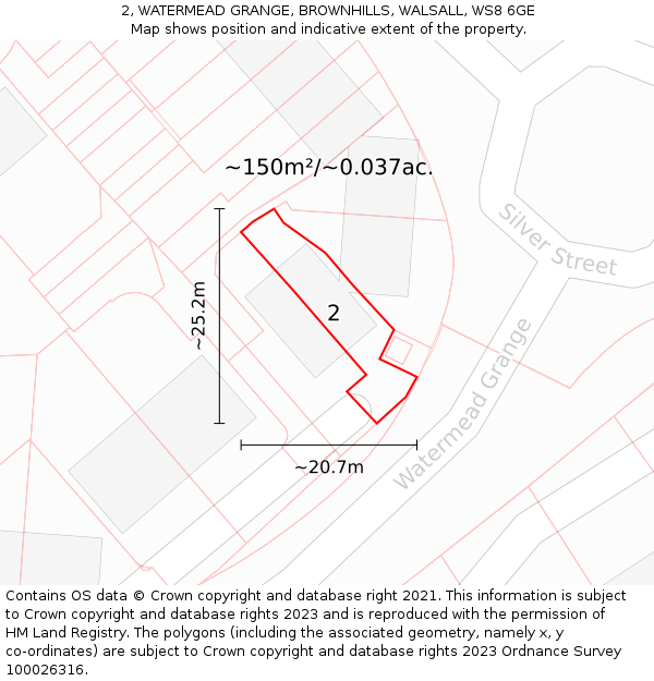 2, WATERMEAD GRANGE, BROWNHILLS, WALSALL, WS8 6GE: Plot and title map