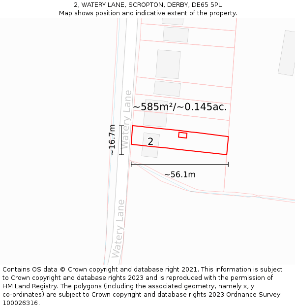 2, WATERY LANE, SCROPTON, DERBY, DE65 5PL: Plot and title map