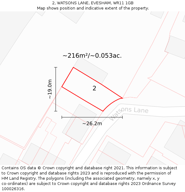 2, WATSONS LANE, EVESHAM, WR11 1GB: Plot and title map