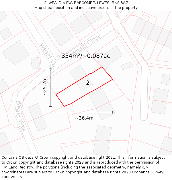 2, WEALD VIEW, BARCOMBE, LEWES, BN8 5AZ: Plot and title map