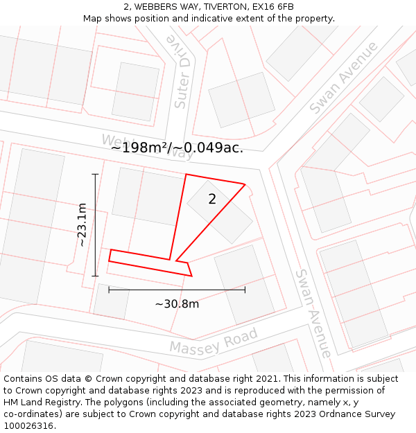 2, WEBBERS WAY, TIVERTON, EX16 6FB: Plot and title map