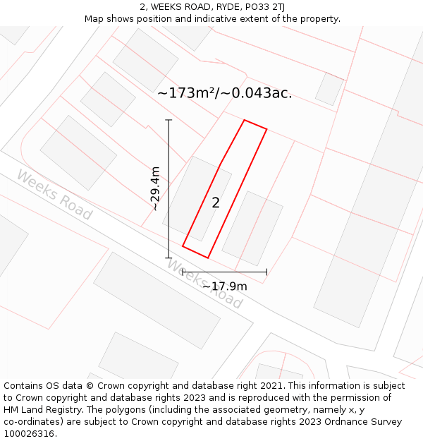 2, WEEKS ROAD, RYDE, PO33 2TJ: Plot and title map