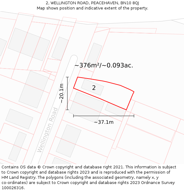 2, WELLINGTON ROAD, PEACEHAVEN, BN10 8QJ: Plot and title map