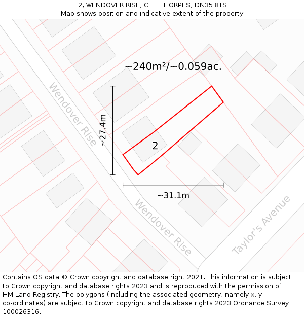 2, WENDOVER RISE, CLEETHORPES, DN35 8TS: Plot and title map