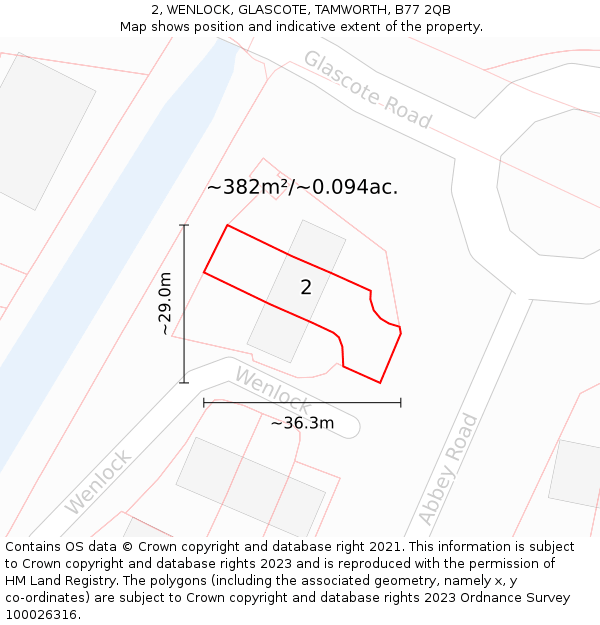 2, WENLOCK, GLASCOTE, TAMWORTH, B77 2QB: Plot and title map