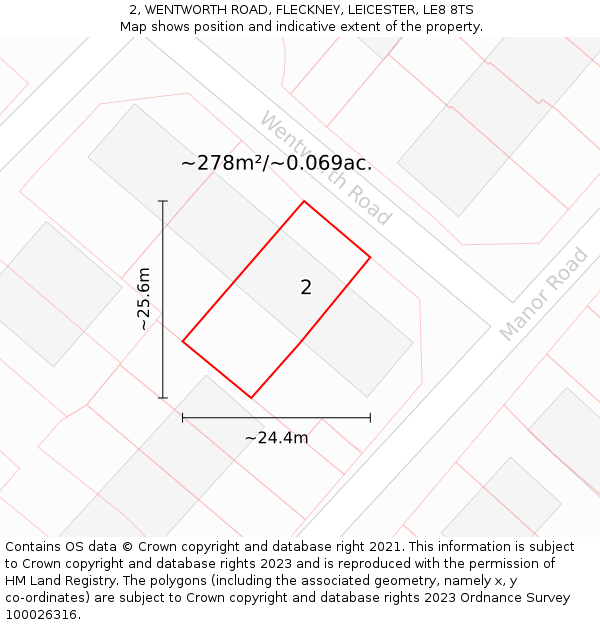 2, WENTWORTH ROAD, FLECKNEY, LEICESTER, LE8 8TS: Plot and title map