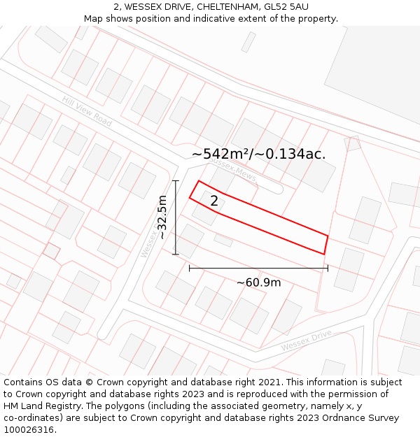2, WESSEX DRIVE, CHELTENHAM, GL52 5AU: Plot and title map