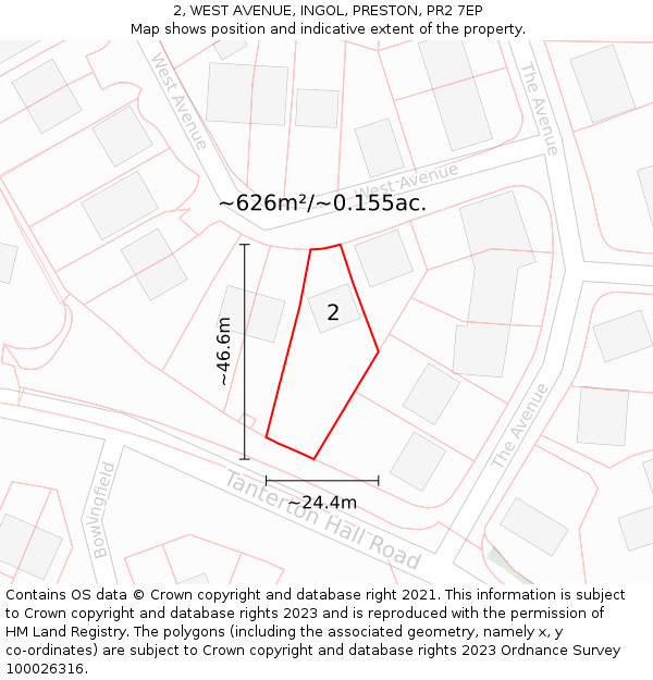 2, WEST AVENUE, INGOL, PRESTON, PR2 7EP: Plot and title map