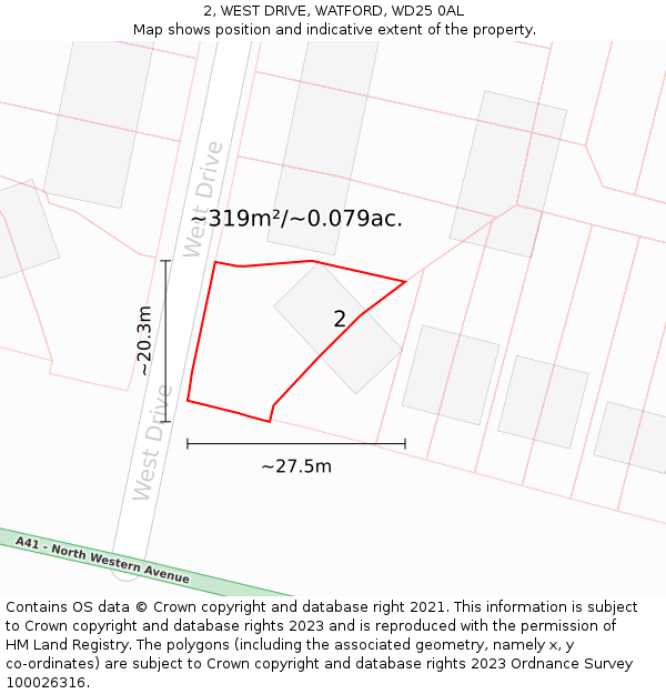 2, WEST DRIVE, WATFORD, WD25 0AL: Plot and title map