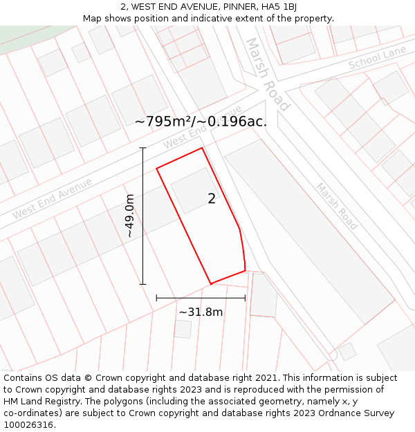 2, WEST END AVENUE, PINNER, HA5 1BJ: Plot and title map