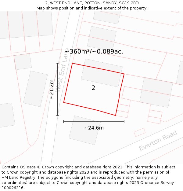 2, WEST END LANE, POTTON, SANDY, SG19 2RD: Plot and title map