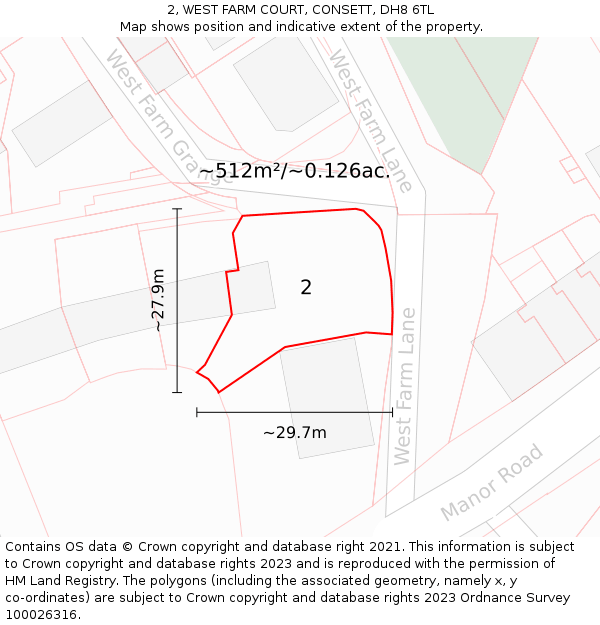 2, WEST FARM COURT, CONSETT, DH8 6TL: Plot and title map