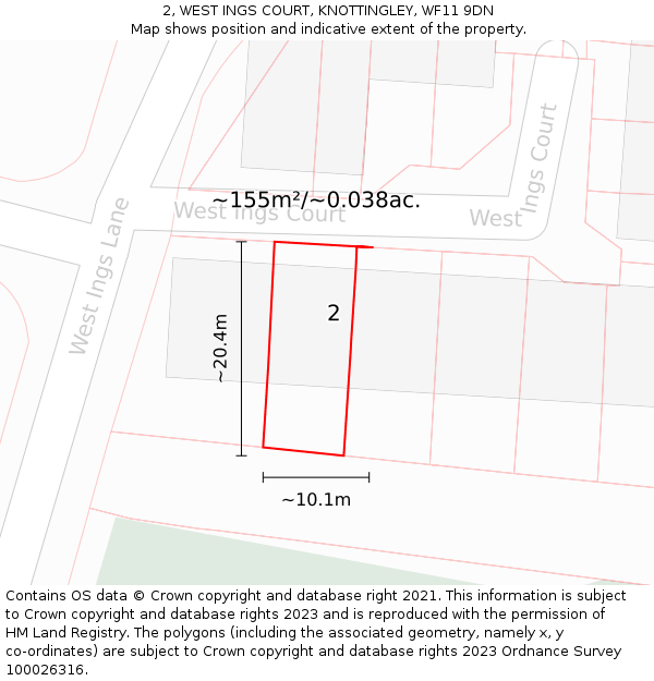 2, WEST INGS COURT, KNOTTINGLEY, WF11 9DN: Plot and title map