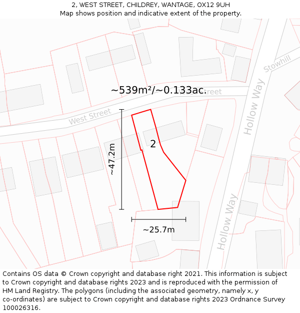 2, WEST STREET, CHILDREY, WANTAGE, OX12 9UH: Plot and title map