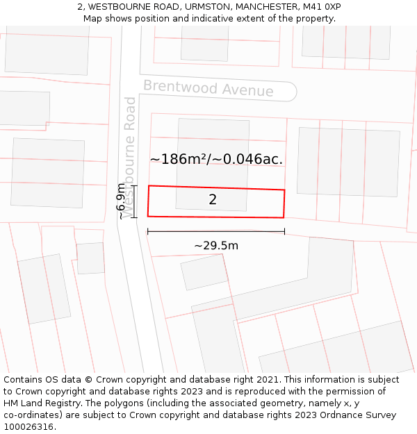 2, WESTBOURNE ROAD, URMSTON, MANCHESTER, M41 0XP: Plot and title map