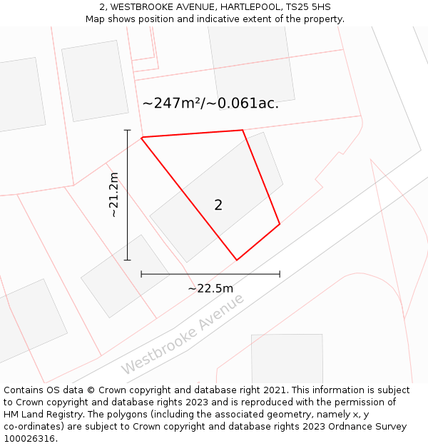 2, WESTBROOKE AVENUE, HARTLEPOOL, TS25 5HS: Plot and title map