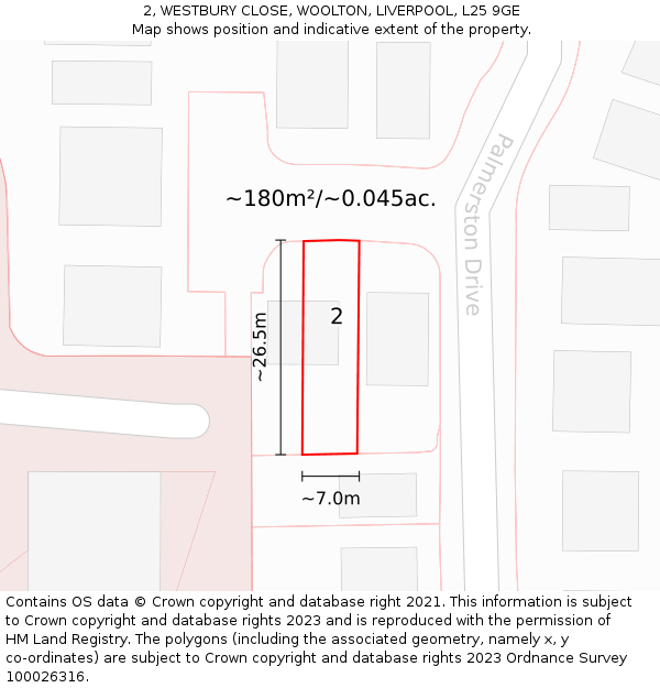 2, WESTBURY CLOSE, WOOLTON, LIVERPOOL, L25 9GE: Plot and title map