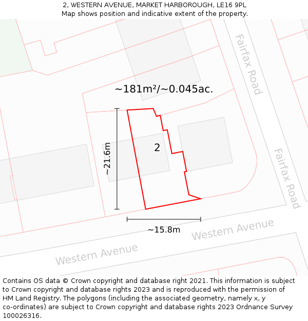 2, WESTERN AVENUE, MARKET HARBOROUGH, LE16 9PL: Plot and title map