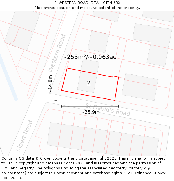 2, WESTERN ROAD, DEAL, CT14 6RX: Plot and title map