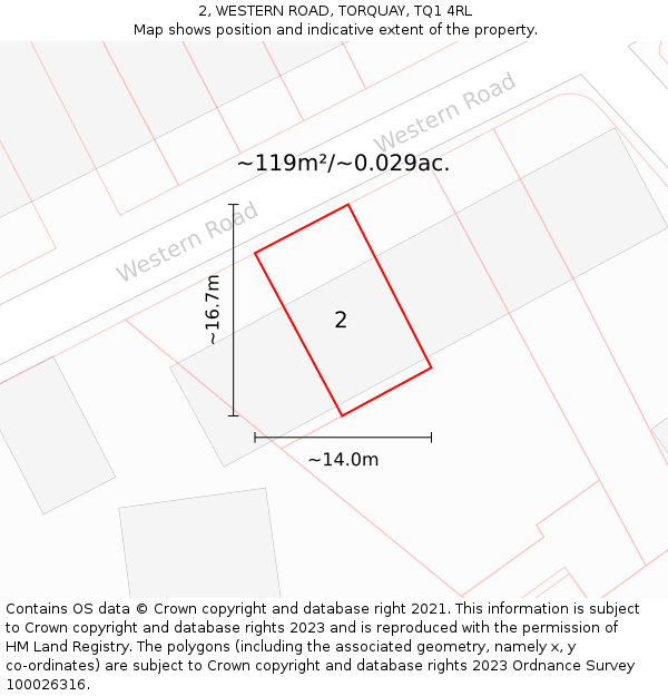 2, WESTERN ROAD, TORQUAY, TQ1 4RL: Plot and title map