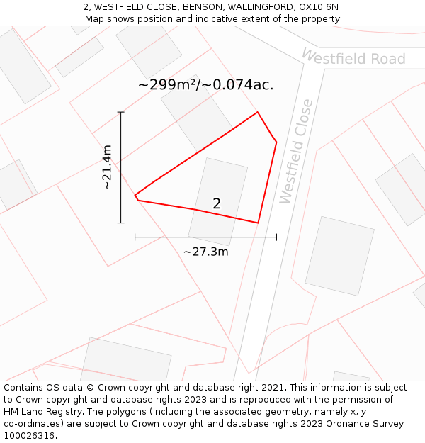 2, WESTFIELD CLOSE, BENSON, WALLINGFORD, OX10 6NT: Plot and title map