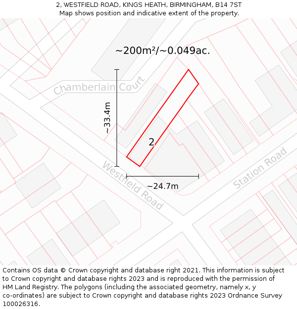 2, WESTFIELD ROAD, KINGS HEATH, BIRMINGHAM, B14 7ST: Plot and title map