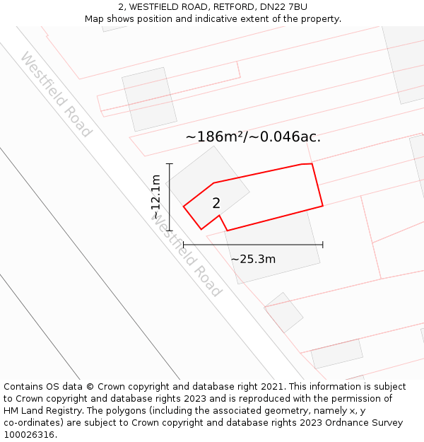 2, WESTFIELD ROAD, RETFORD, DN22 7BU: Plot and title map