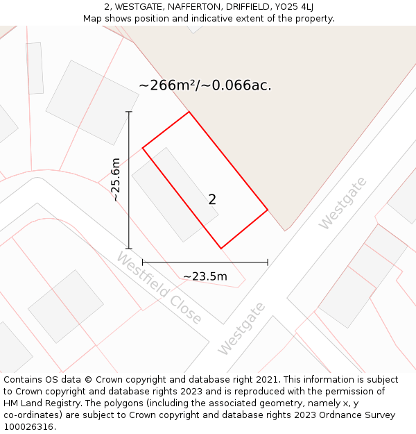 2, WESTGATE, NAFFERTON, DRIFFIELD, YO25 4LJ: Plot and title map