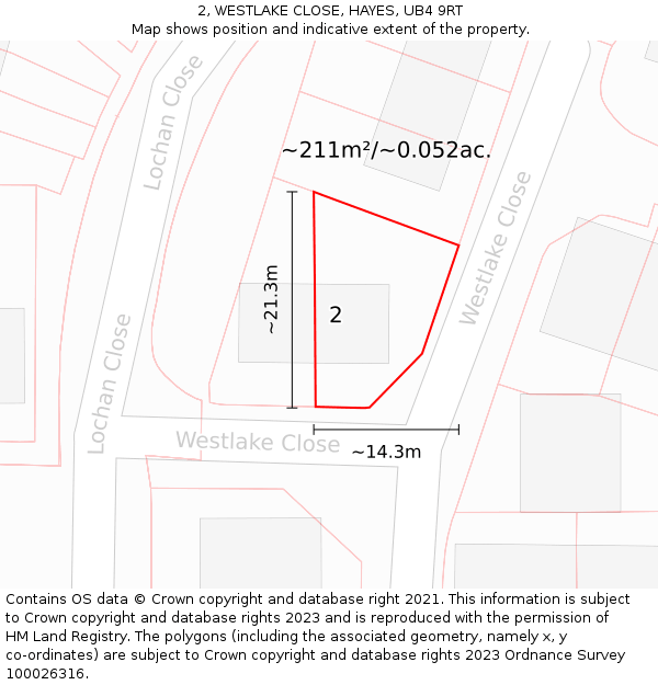 2, WESTLAKE CLOSE, HAYES, UB4 9RT: Plot and title map