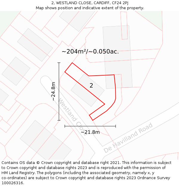 2, WESTLAND CLOSE, CARDIFF, CF24 2PJ: Plot and title map