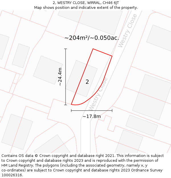 2, WESTRY CLOSE, WIRRAL, CH46 6JT: Plot and title map