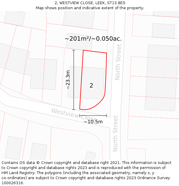 2, WESTVIEW CLOSE, LEEK, ST13 8ES: Plot and title map