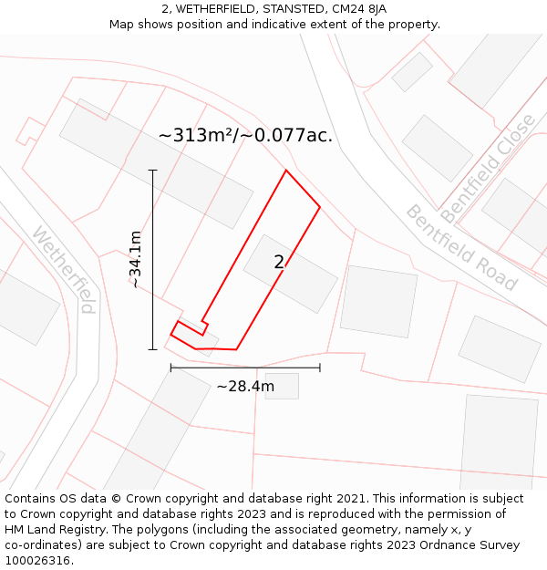 2, WETHERFIELD, STANSTED, CM24 8JA: Plot and title map