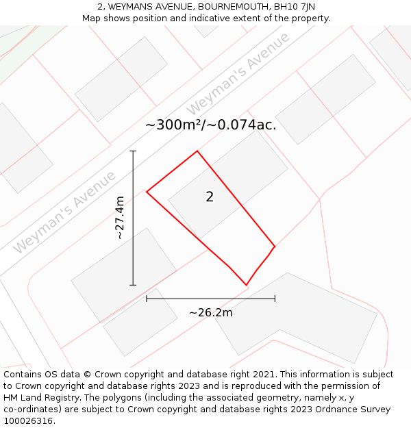 2, WEYMANS AVENUE, BOURNEMOUTH, BH10 7JN: Plot and title map