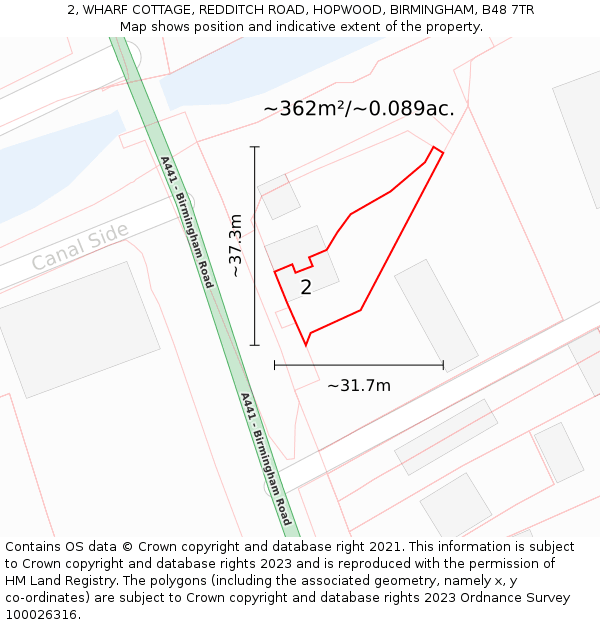 2, WHARF COTTAGE, REDDITCH ROAD, HOPWOOD, BIRMINGHAM, B48 7TR: Plot and title map