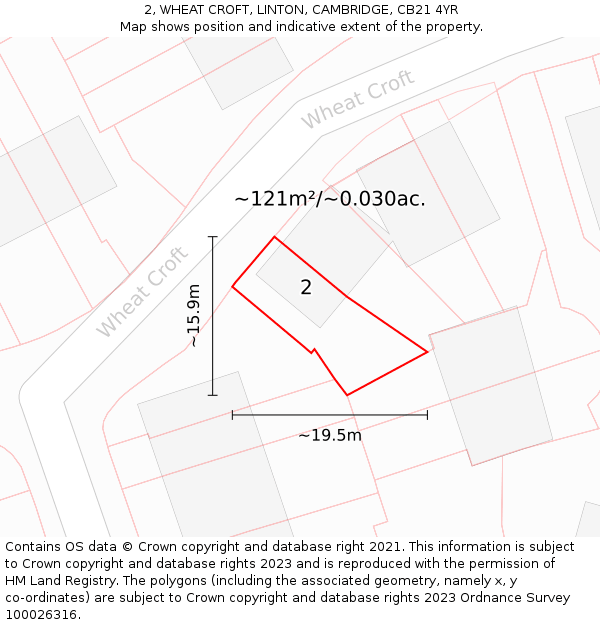 2, WHEAT CROFT, LINTON, CAMBRIDGE, CB21 4YR: Plot and title map