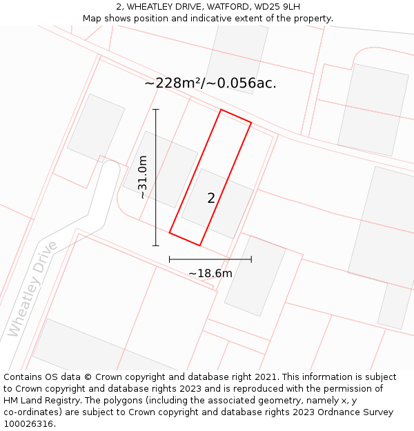 2, WHEATLEY DRIVE, WATFORD, WD25 9LH: Plot and title map