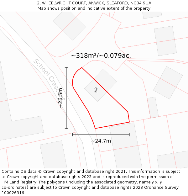 2, WHEELWRIGHT COURT, ANWICK, SLEAFORD, NG34 9UA: Plot and title map