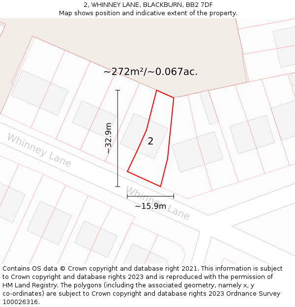 2, WHINNEY LANE, BLACKBURN, BB2 7DF: Plot and title map