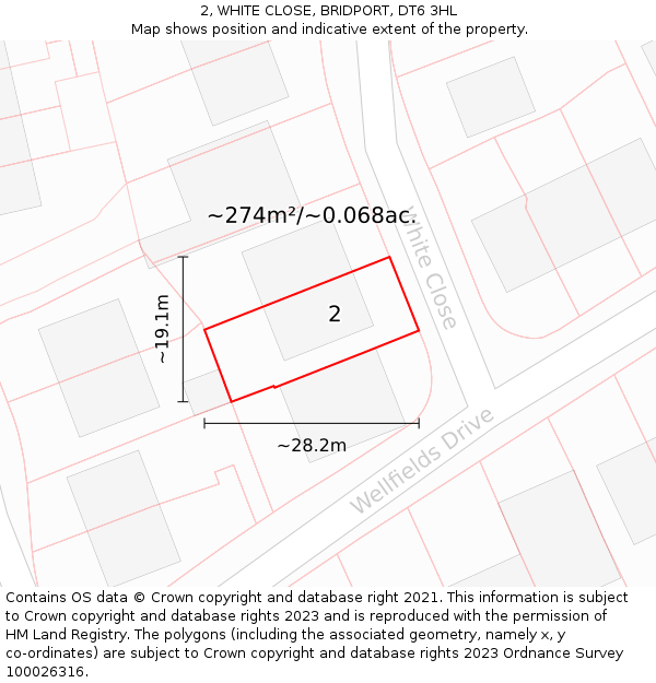 2, WHITE CLOSE, BRIDPORT, DT6 3HL: Plot and title map