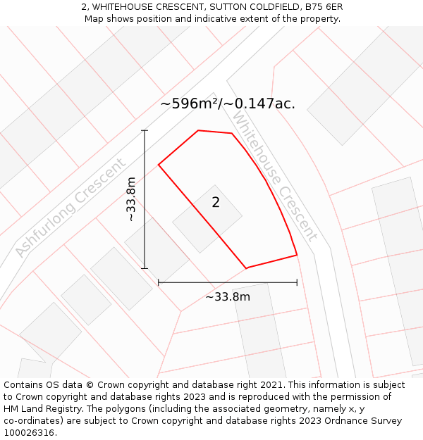 2, WHITEHOUSE CRESCENT, SUTTON COLDFIELD, B75 6ER: Plot and title map