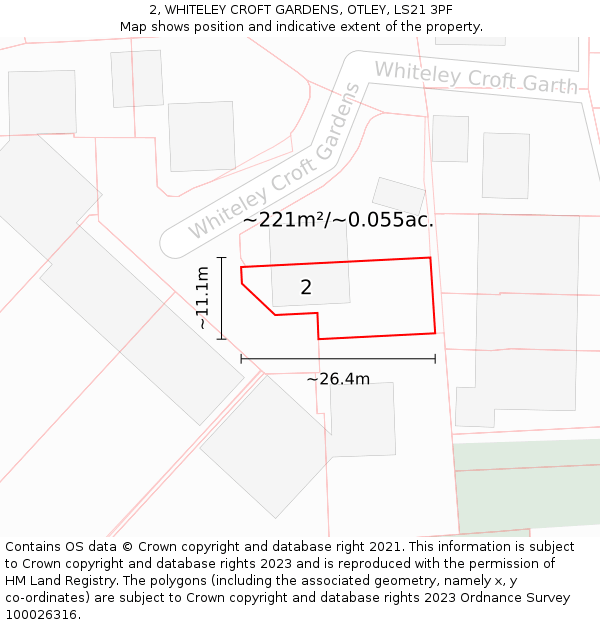 2, WHITELEY CROFT GARDENS, OTLEY, LS21 3PF: Plot and title map