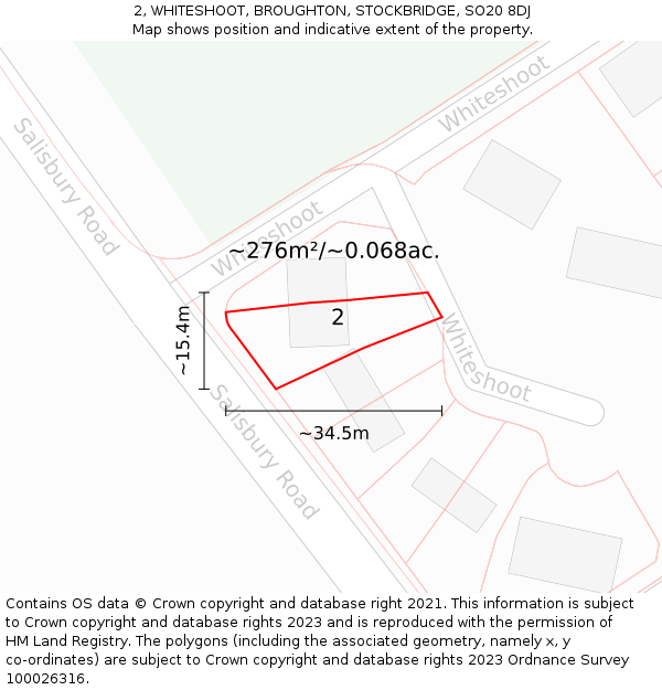 2, WHITESHOOT, BROUGHTON, STOCKBRIDGE, SO20 8DJ: Plot and title map