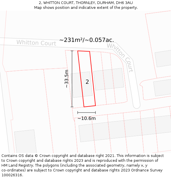 2, WHITTON COURT, THORNLEY, DURHAM, DH6 3AU: Plot and title map