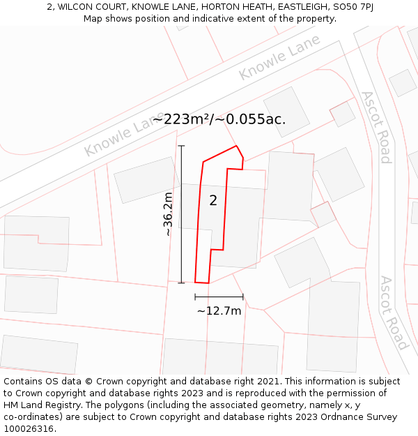 2, WILCON COURT, KNOWLE LANE, HORTON HEATH, EASTLEIGH, SO50 7PJ: Plot and title map