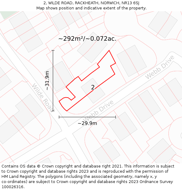 2, WILDE ROAD, RACKHEATH, NORWICH, NR13 6SJ: Plot and title map