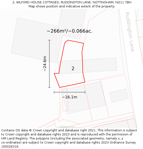 2, WILFORD HOUSE COTTAGES, RUDDINGTON LANE, NOTTINGHAM, NG11 7BH: Plot and title map