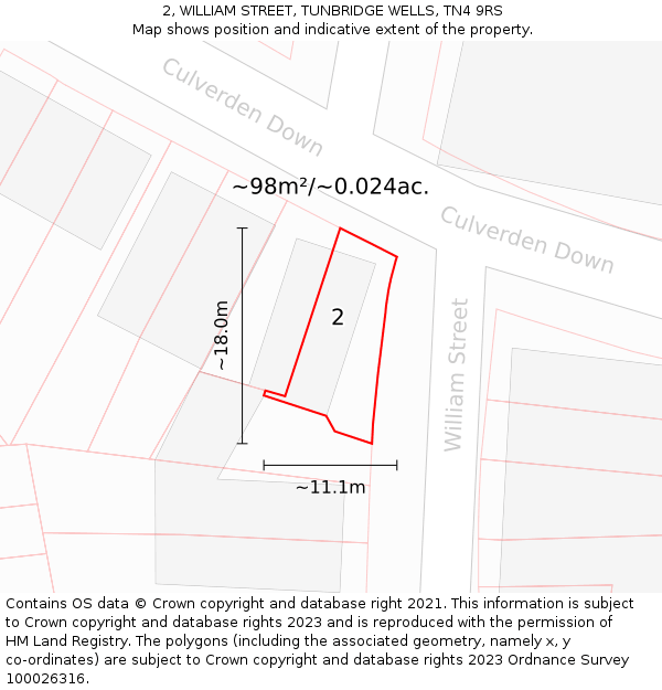 2, WILLIAM STREET, TUNBRIDGE WELLS, TN4 9RS: Plot and title map