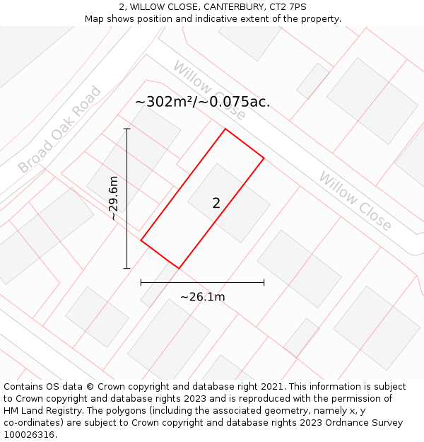 2, WILLOW CLOSE, CANTERBURY, CT2 7PS: Plot and title map